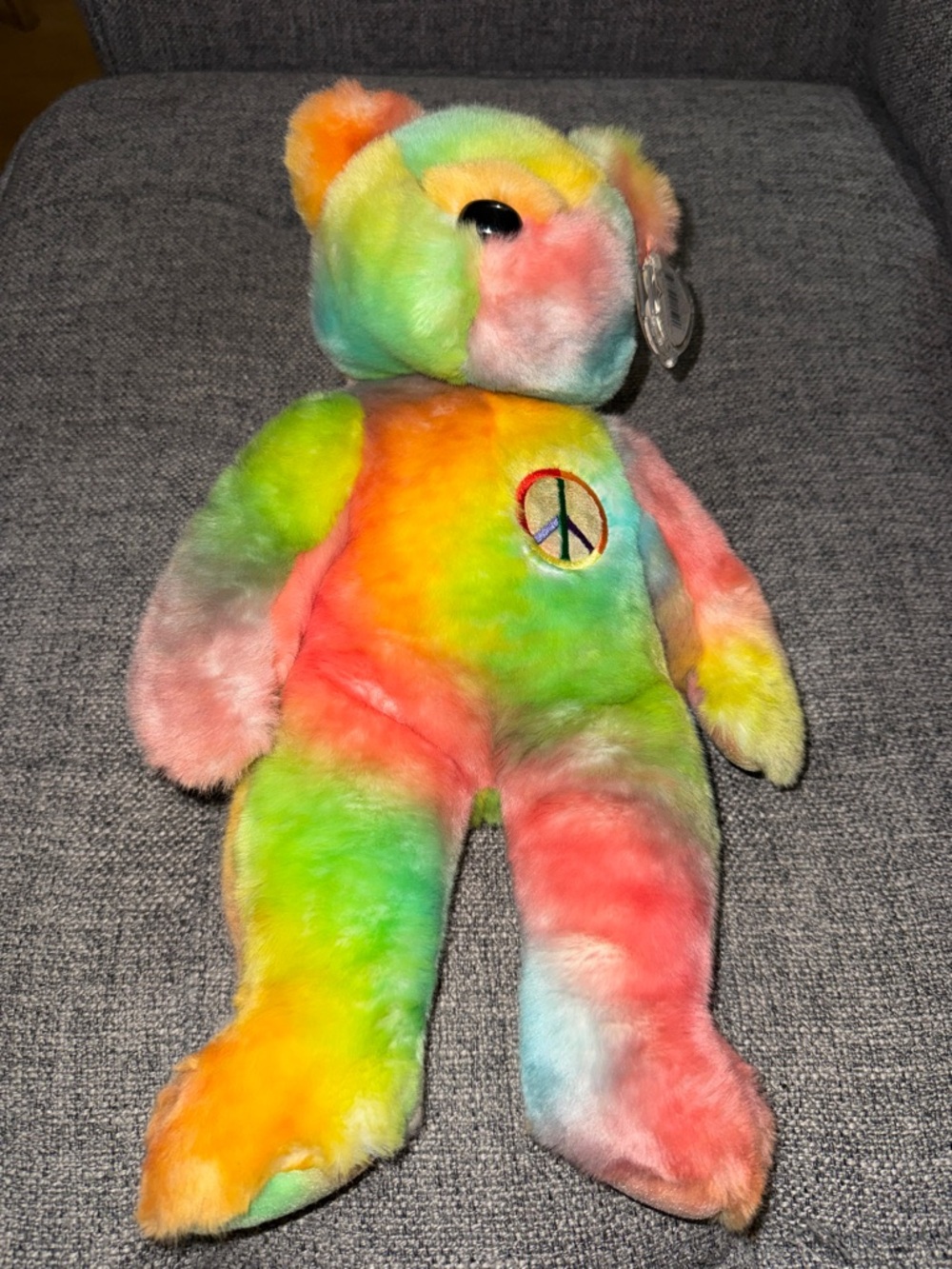 Ty peace tie dye teddy bear 14”